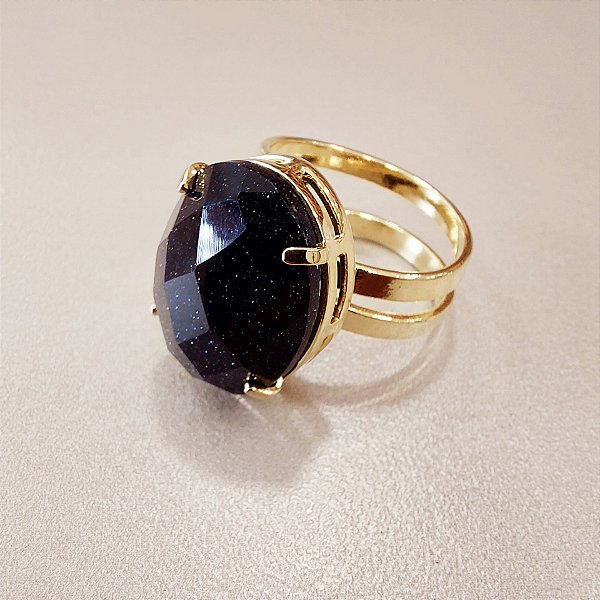 Anel Oval Pedra da Estrela 15X20mm. Pedras Naturais. Banhado a Ouro
