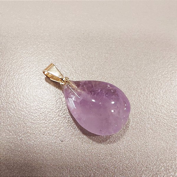 Pingente de Ametista Gota 13x18mm. Pedras Naturais Banhado a Ouro