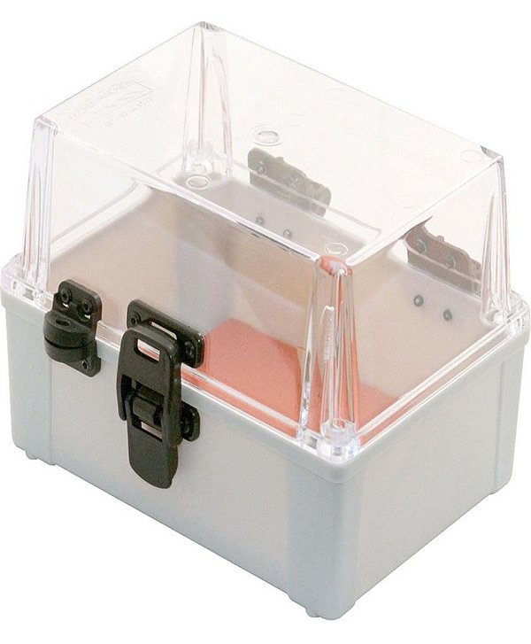 Caixa Plástica Transparente com dobradiça 200x140x140mm com suporte para cadeado