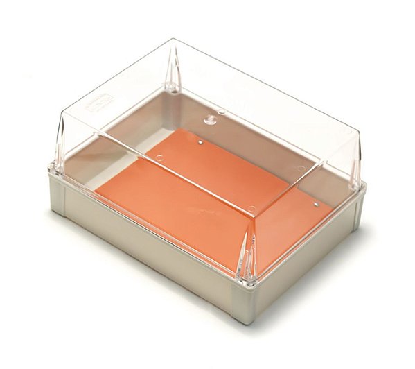 Caixa plástica 350X260X170mm cinza com tampa transparente