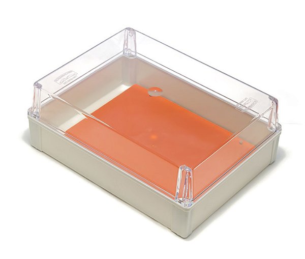 Caixa plástica 350X260X130MM Cinza tampa transparente