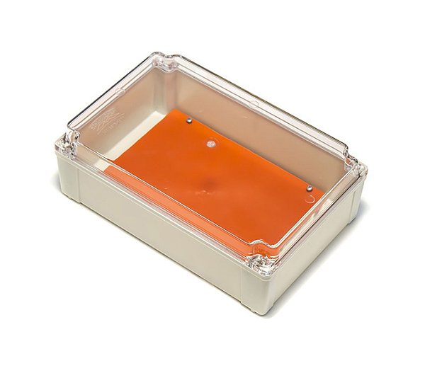 Caixa plástica 280X180X90mm Cinza com tampa transparente