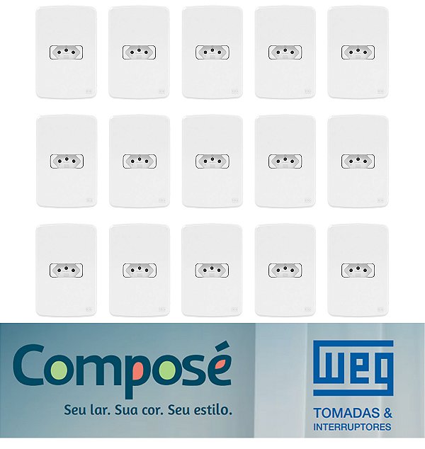Tomadas Weg Composé 2p+t 10A Branca com placa c/15un