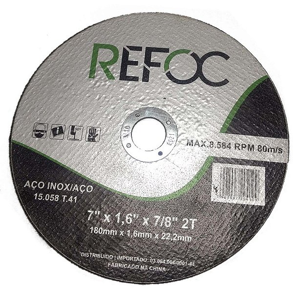 Disco Corte Aço Inox P/esmeriladeira 7 X 1.6 X 7/8 2 T Refoc
