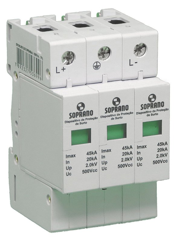 Protetor Surtos Dps Dc cc Solar 3 Polos 45ka 500