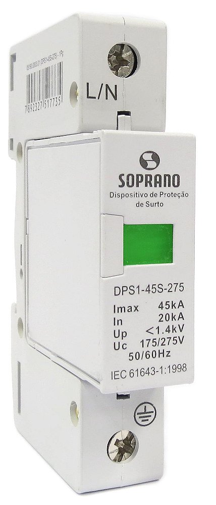 Protetor Surto Dps Soprano Anti Raio 1 Pólo 275v 45ka C/nfe