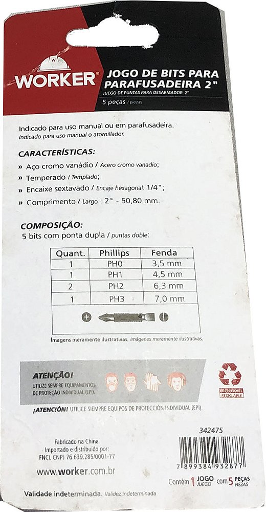 Jogo De Bits C/ Ponta Dupla Parafusadeira 5 Peças - Worker