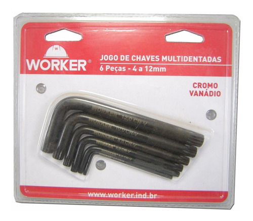 Jogo Chave L Multidentada  Worker 6 Peças Uso Automotivo