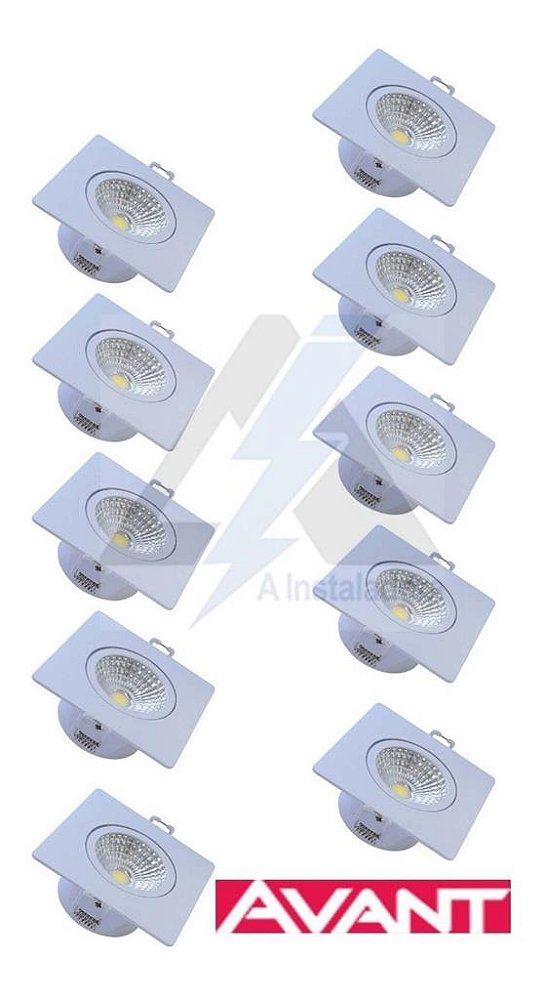 Kit 10 Spot Avant 3w Led Quadrado Direcionavel Bco-amarelo