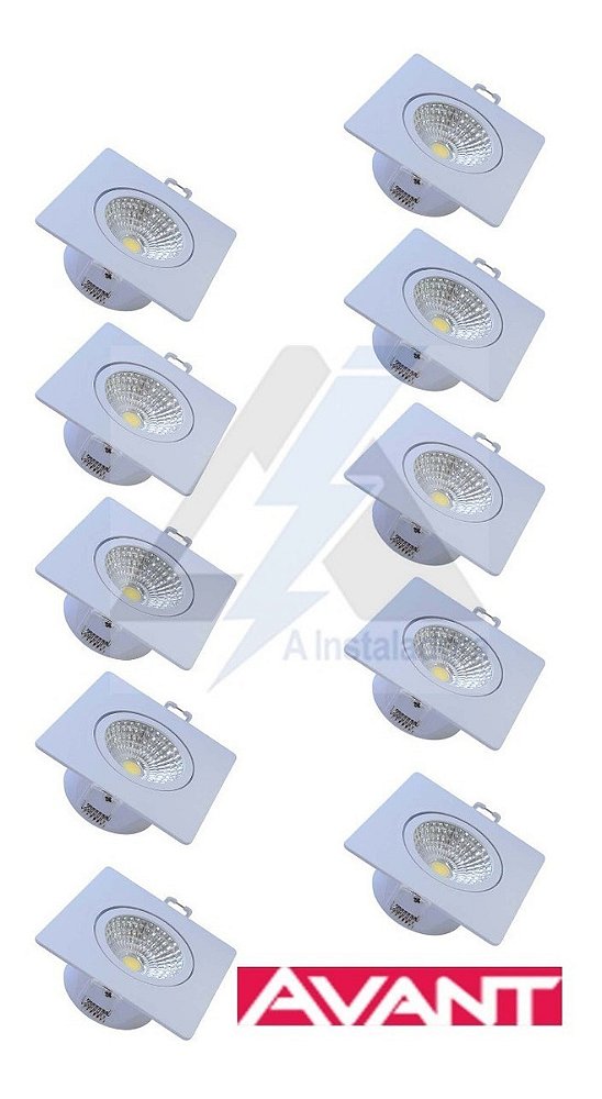 Kit 10 Spot Avant 5w Led Quadrado Direcionável Bco-amarelo