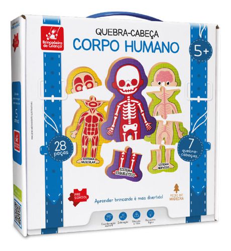 Brinquedo Pedagógico Madeira Conheça o Corpo Humano Brincadeira de Criança, Multicor