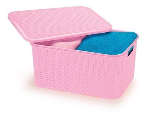 Caixa Plastica Organizadora Rattan 15 Litros Rosa Bebê