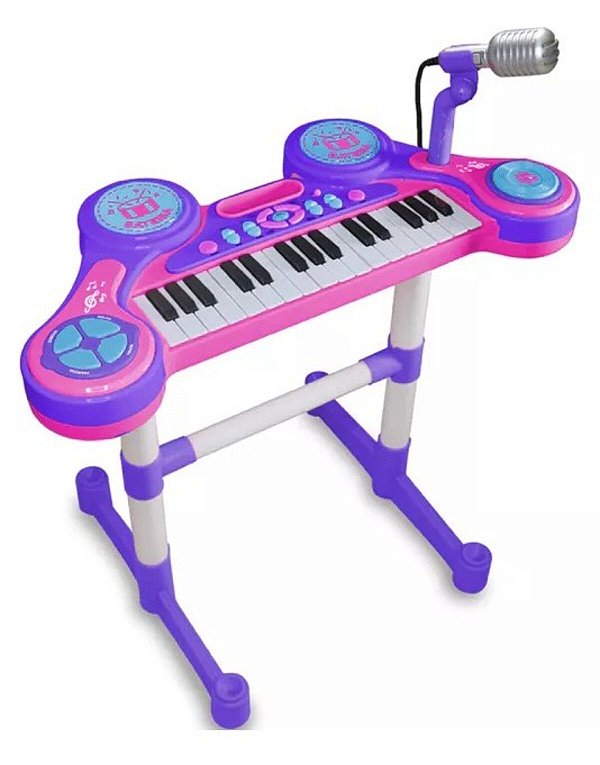 Piano Eletrônico Infantil Grande Show Microfone Roxo Unik