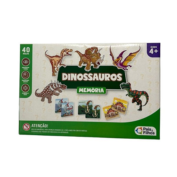 Jogo da Memória Dinossauros Educativo 40 Peça Pais & Filhos