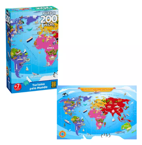 Quebra Cabeça Turismo Pelo Mundo 200 Peças Mapa Países Grow