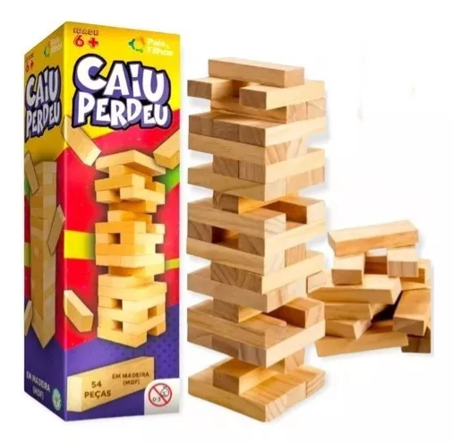 Brinquedo Jogo Mesa Caiu Perdeu Madeira 54 Peças Md