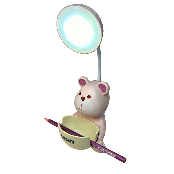 Mini Luminária Mesa Divertida Forma Urso com LED e Apontador