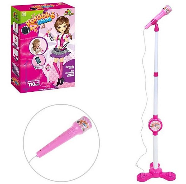 Microfone com Pedestal Karaokê Show MP3 Rosa da Art Brink
