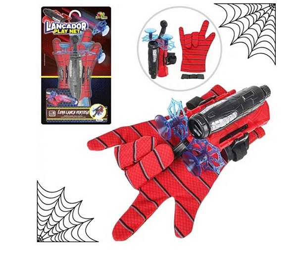 Lançador Play Net Luva Lança Ventosa e Agarra Homem Aranha