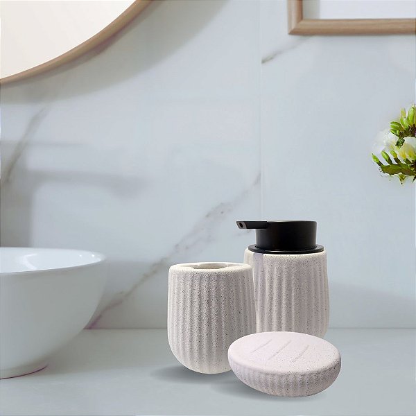 Kit Banheiro Lavabo 3Pç Porta Escova Pente Sabonete Ceramica