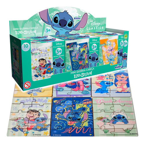 Stitch Kit 6 Mini Quebra Cabeça Lilo e Stitch Disney Madeira
