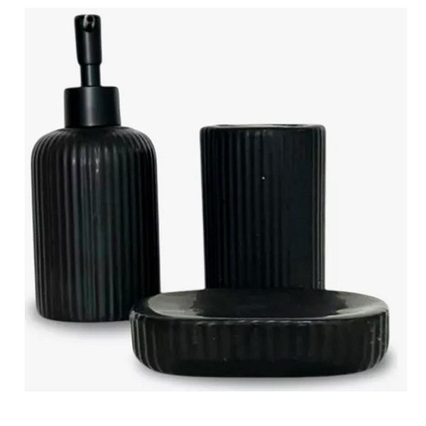 Kit 3 Peças P/ Banheiro Porta Escova Dispensador Saboneteira