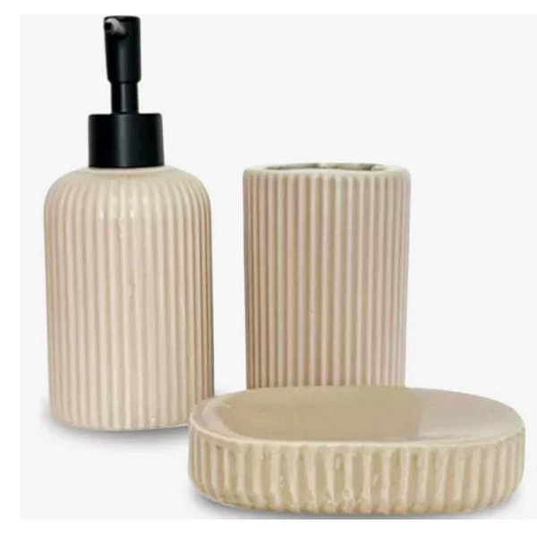 Kit 3 Peças P/ Banheiro Porta Escova Dispensador Saboneteira