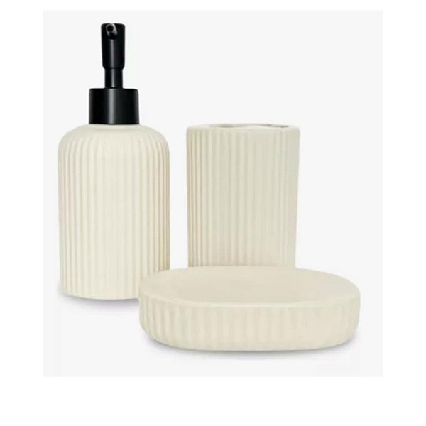 Kit 3 Peças P/ Banheiro Porta Escova Dispensador Saboneteira