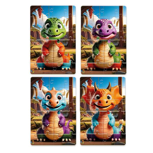 Jogo Quebra Cabeça 96 peças Dinossauro Dino Mix 4 Em 1
