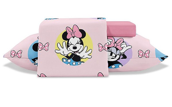 Jogo De Cama Solteiro 300 Fios Disney Minnie 3 Peças Jolitex