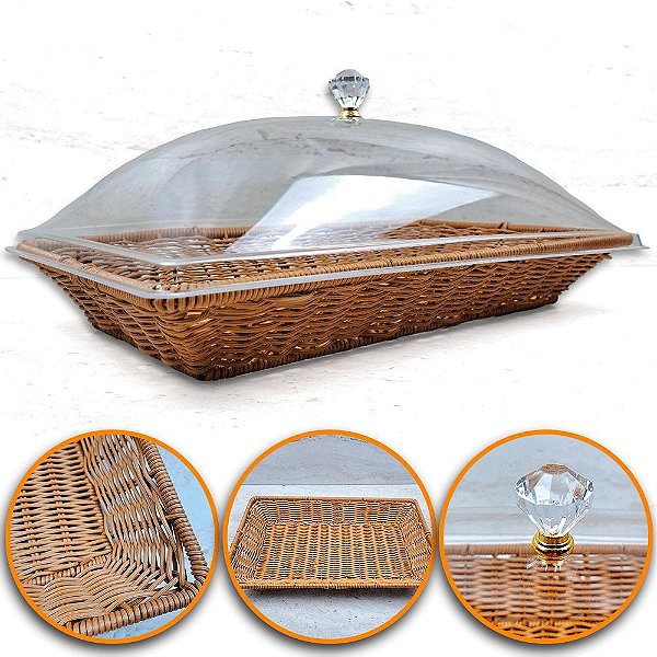 Cesta Multiuso com Tampa Telada para Frutas e Pães