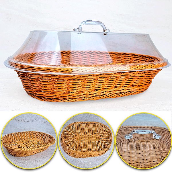 Cesta Multiuso de Vime com Tampa para Frutas e Pães