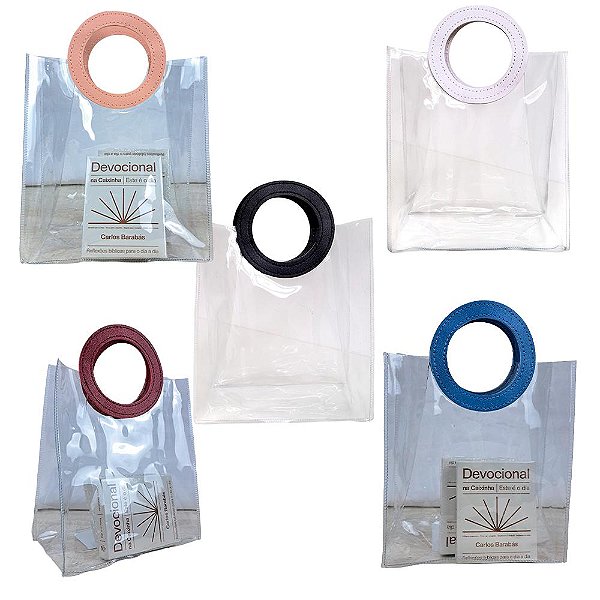 Kit 6 Sacolas Transparente Presente Pvc Alça Redonda Sortida