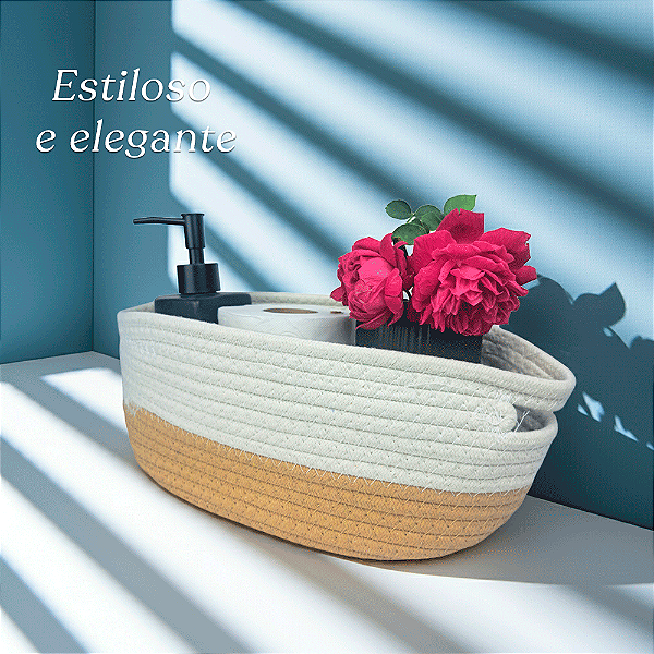 Cesto Organizador Multiuso Dobrável Corda Natural 31x20x12CM