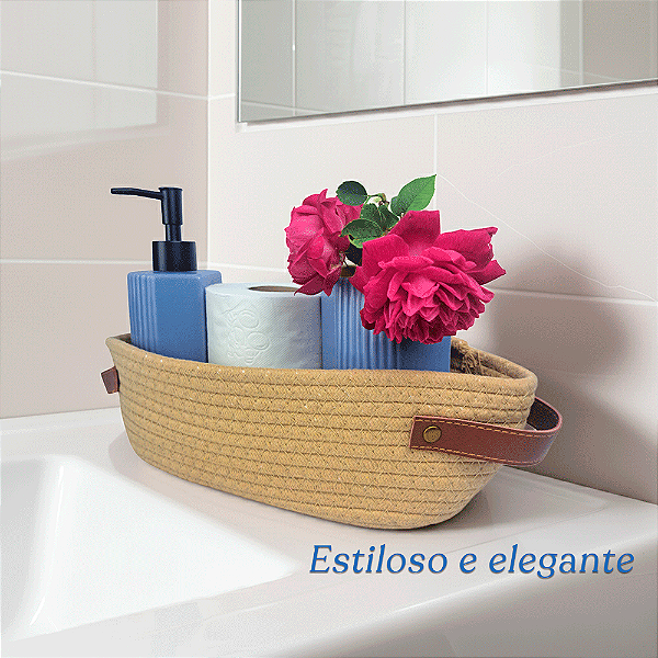 Cesto Organizador Multiuso Dobrável Corda Natural 35x12x10cm