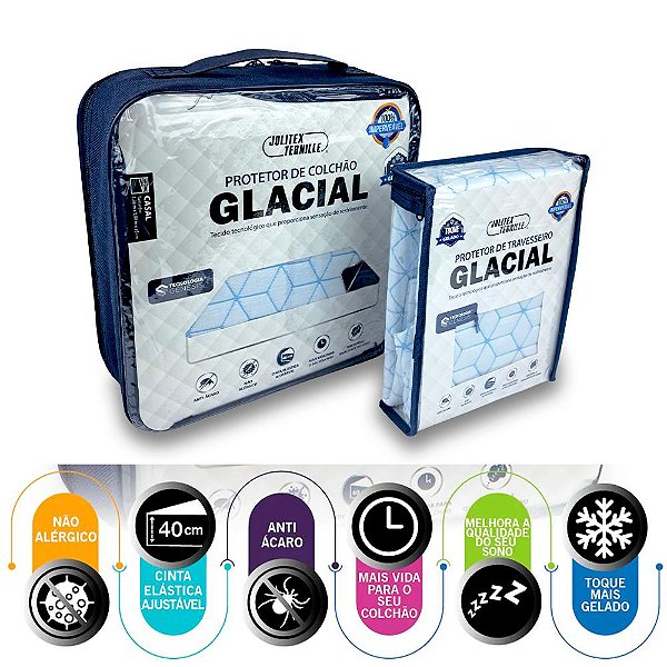 Kit Protetor Colchão +2 Protetores de Travesseiro Jolitex Glacial Toque Fresco