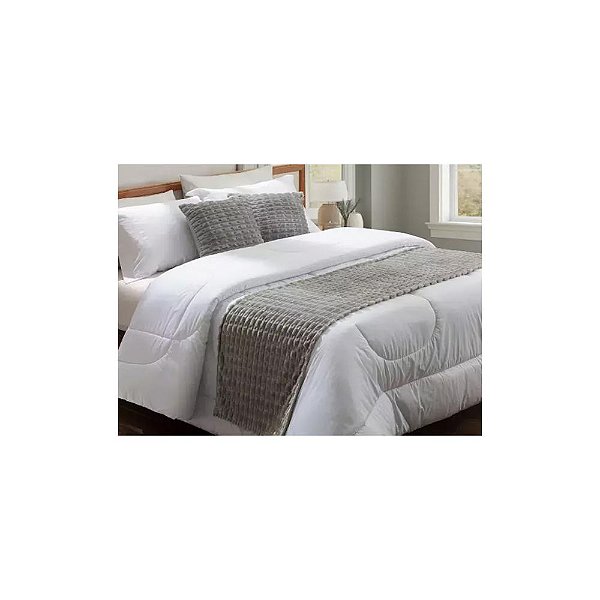 Kit Peseira e 2 Capas de Almofadas Veludo Snow Cinza - Jolitex