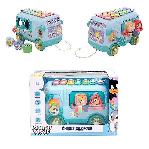 Brinquedo Carrinho ônibus Xilofone Looney Tunes Warner -EBN