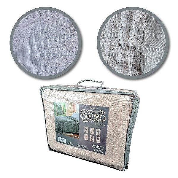 Colcha Vintage  Classic Encanto Bege 2,20m x 2,40m -Jolitex