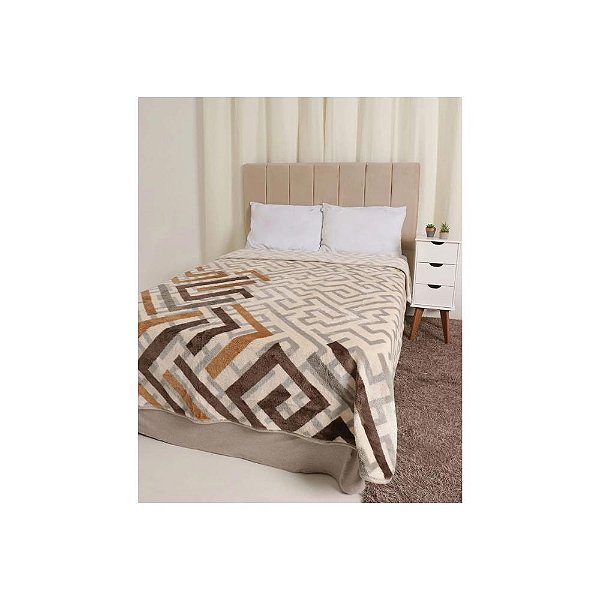 Cobertor Kyor Plus Zurique Geometrico Bege1,80x2,20m Jolitex