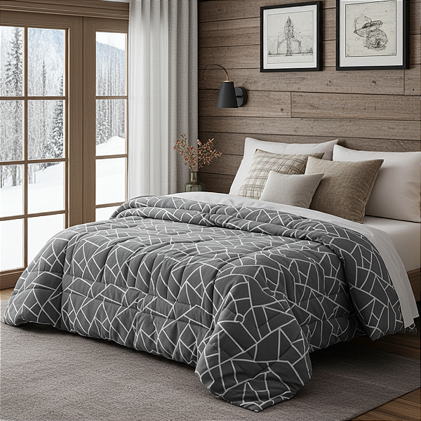 Edredom Flannel Dupla Face 2,20m x2,40m Cinza Paloma Jolitex