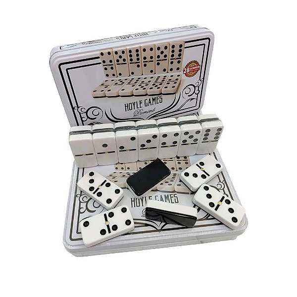 Jogo Dominó de Luxo 28 Peças Fundo Preto com Lata Metálica