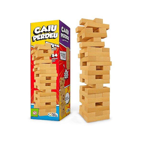 Jogo Caiu Perdeu em Madeira 54 PÇS - Torre de Madeira MDF