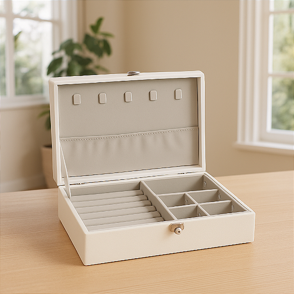 Caixa Organizadora Porta Joias Bijuterias Divisórias e Fecho