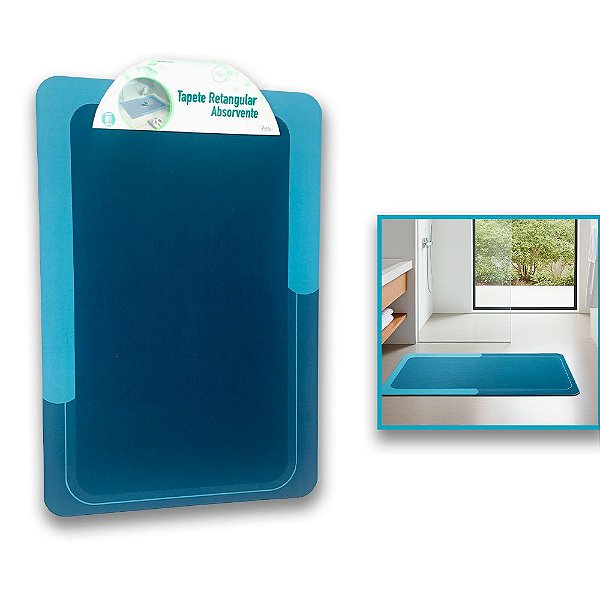 Kit 2 Tapetes Banheiro Azul Antiderrapante e Absorvente