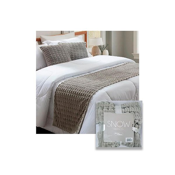 Peseira Decorativa Cama Casal Veludo Snow Bege 50x220
