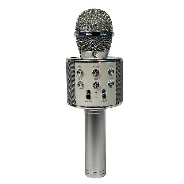 Microfone Sem Fio Bluetooth Karaokê Portátil Usb Prata -ZOOP