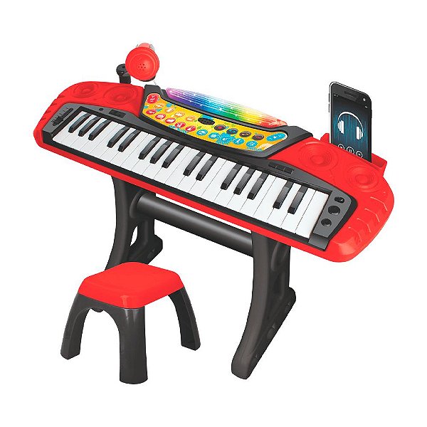Teclado Musical Infantil 37 Teclas com Banqueta e Microfone