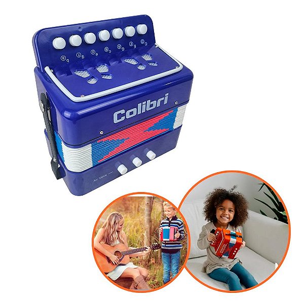 Brinquedo Mini Acordeão Sanfona Gaita Colibri Infantil AZUL