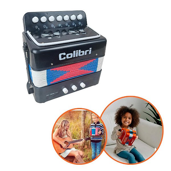 Brinquedo Mini Acordeão Sanfona Gaita Colibri Infantil PRETO